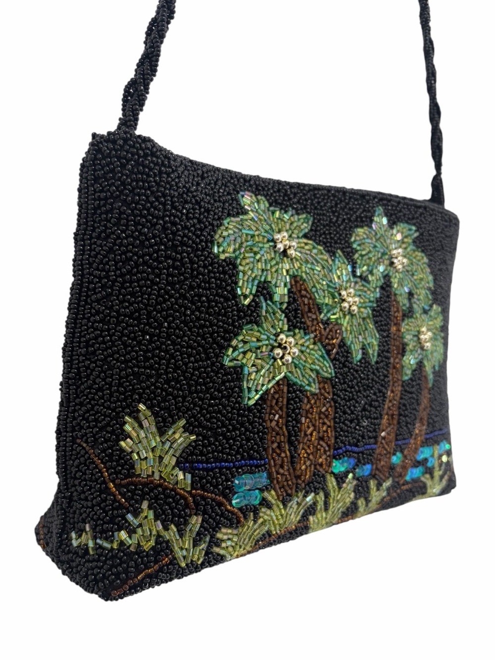 Beaded Black Palm Tree Small Handbag - Excellent Condition